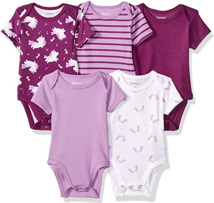 Hanes unisex-baby Ultimate Baby Flexy 5 Pack Short Sleeve Bodysuits in purple for baby girl clothes 0-3 months on Amazon