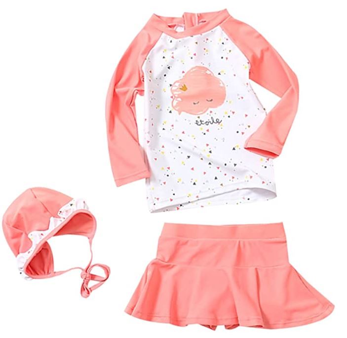 LOSORN ZPY Toddler Baby Girl Long Sleeve UPF 50+ Two Piece Rash Guard Set in Pink