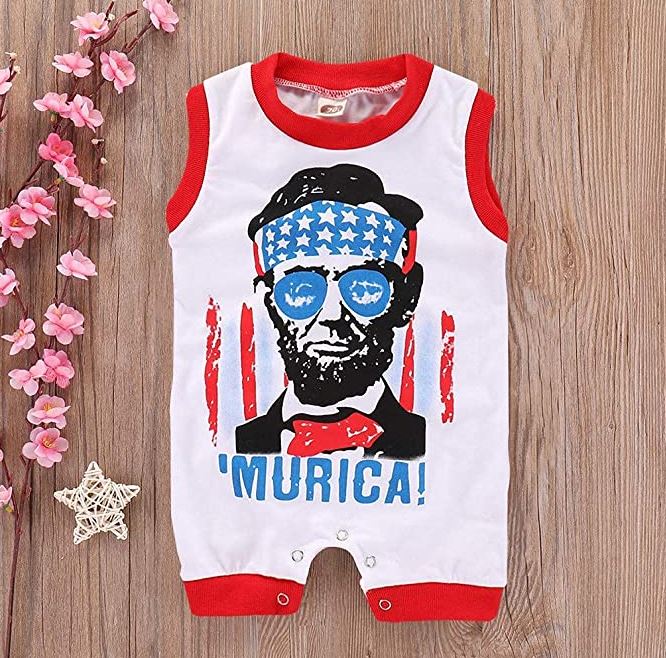 baby boy 4th of july romper outfit with "Murica!"