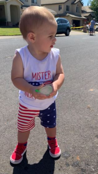 baby boy 4th of July outfit with stripes and stars on shorts