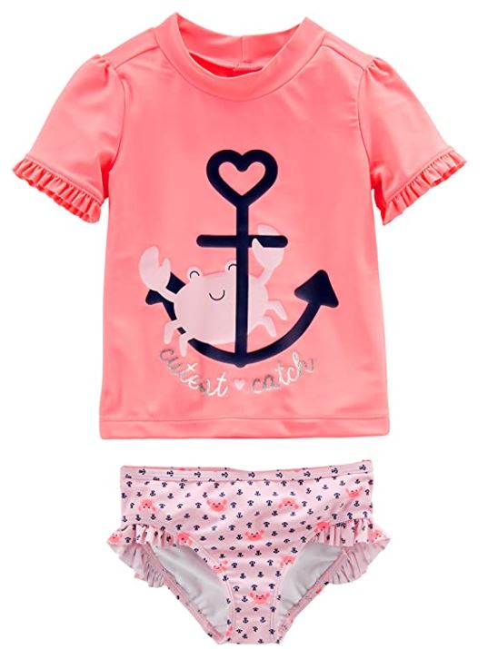 Simple Joys by Carter's Girls' 2-Piece rash guard set in pink with cutest crab catch in pink