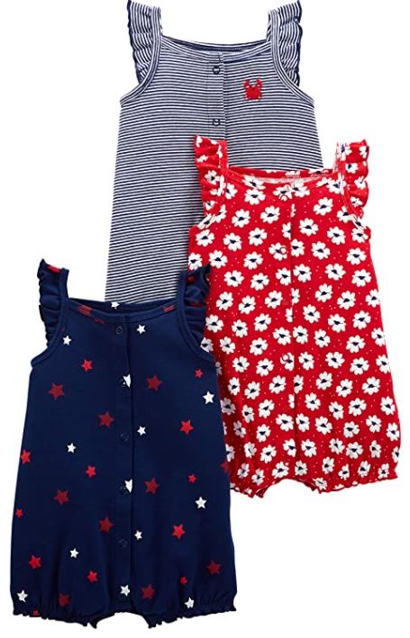 baby girl Carter's red, white, and blue jumpers and romper for summer and 4th of July
