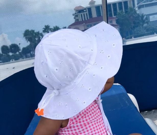 cute SimpliKids UPF 50+ UV Ray Sun Protection Wide Brim Baby Sun Hat in white