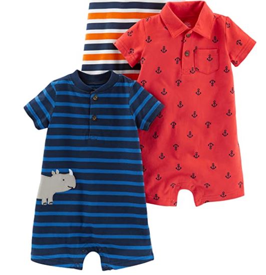 baby boy red and blue rompers by Carter's for 4th of July outfit