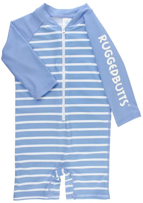 RuggedButts Baby boy striped one piece swimsuit rash guard UPF 50 sun protection romper