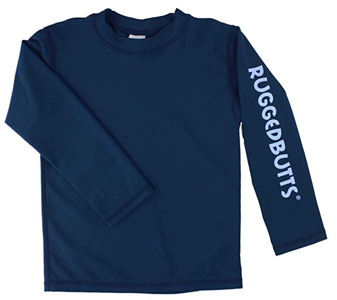 RuggetButts navy blue toddler boy long sleeve rash guard with UPF 50