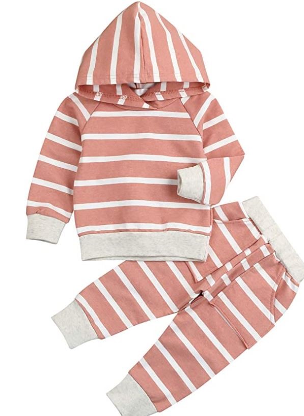 Baby Girls Fall and Winter Clothes Set Long Sleeve Striped Hoodie Sweatshirt Pants Outfit Sets for Newborn Infant Toddler Babies
