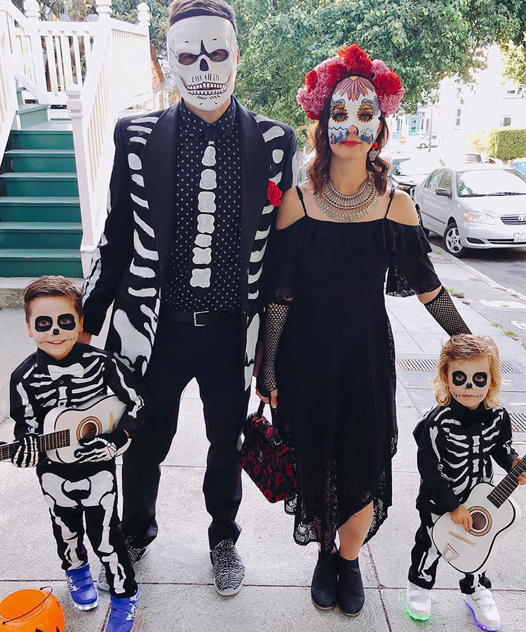 Disney's Coco family Halloween costume for family of 4 with mom, dad, and two toddlers