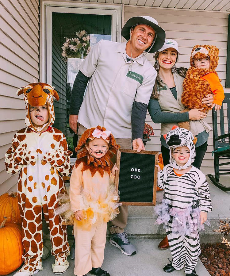 wild in the jungle zoo and animal family Halloween costume with baby