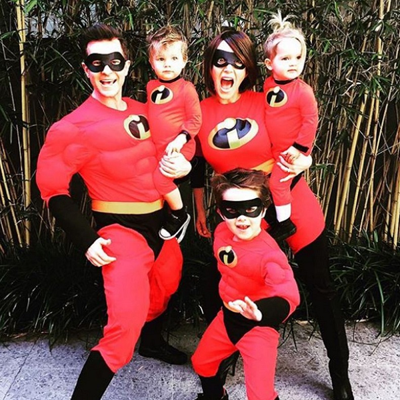 Disney's The Incredibles family Halloween costume with toddler and baby for family of 5 