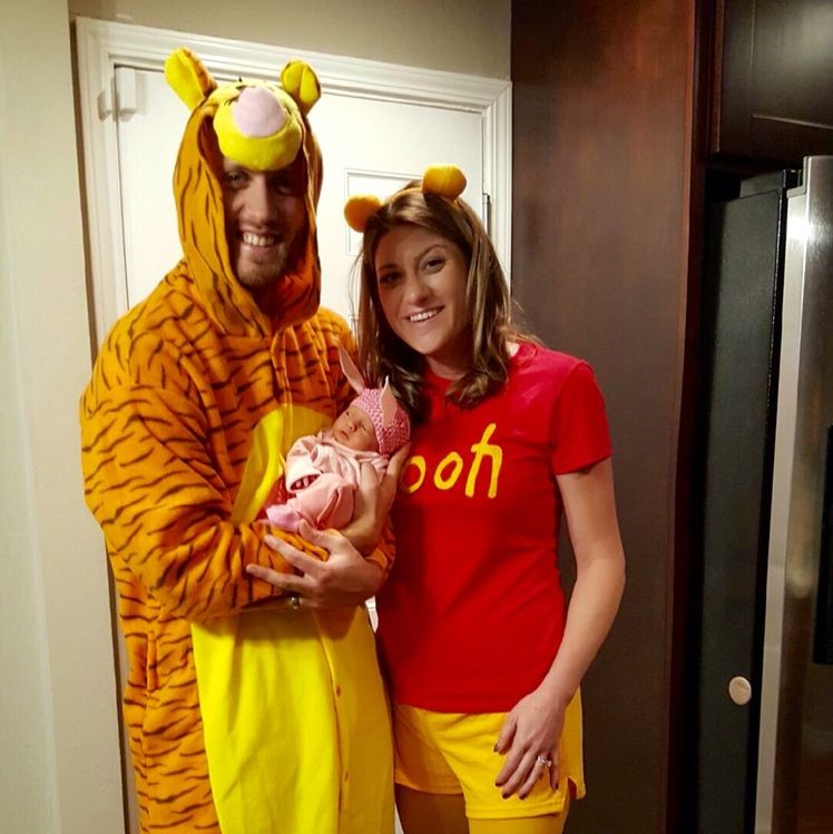 Disney's Winnie the Pooh family Halloween costume with baby