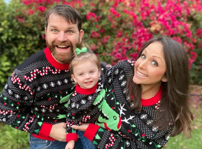 dinosaur matching Christmas family sweaters