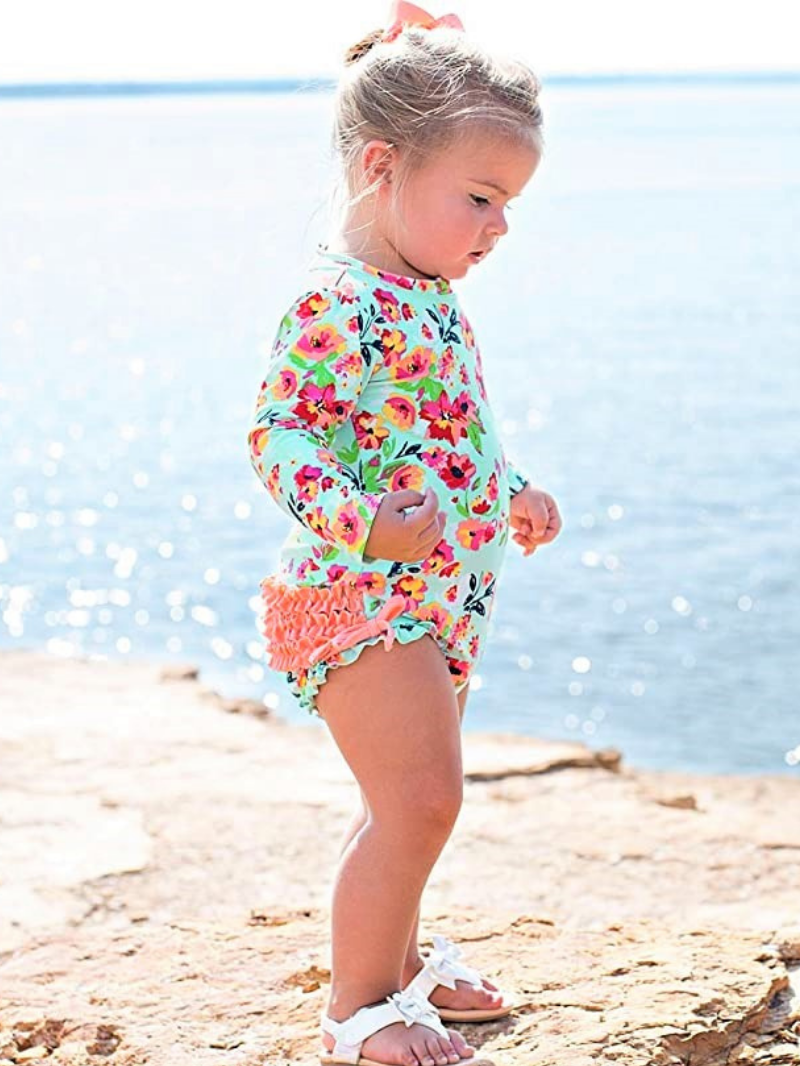 Baby Toddler Girl Swimsuit with Ruffles and Long Sleeves